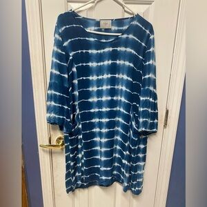 CHALET ET CECI TIE DYE RAYON SCOOP NECK 3/4 GATHERED SLEEVE TOP TUNIC LARGE $118